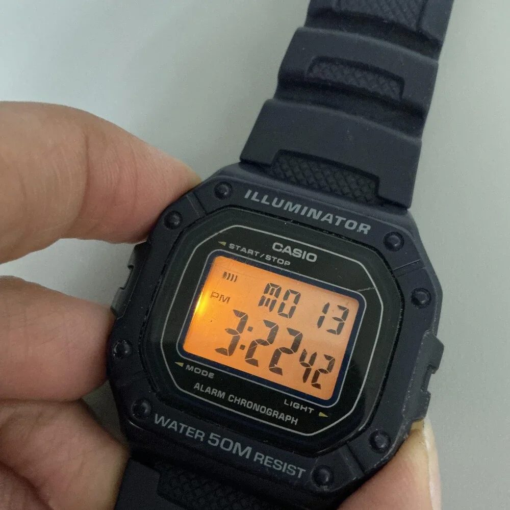 Casio W-218H Mens Watch 43mm Gray Digital Blue 50M Illuminator Alarm Chronograph